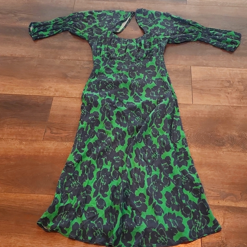 Peter Som Scoop Neck Green Floral Midi Dress Size 6 NWT